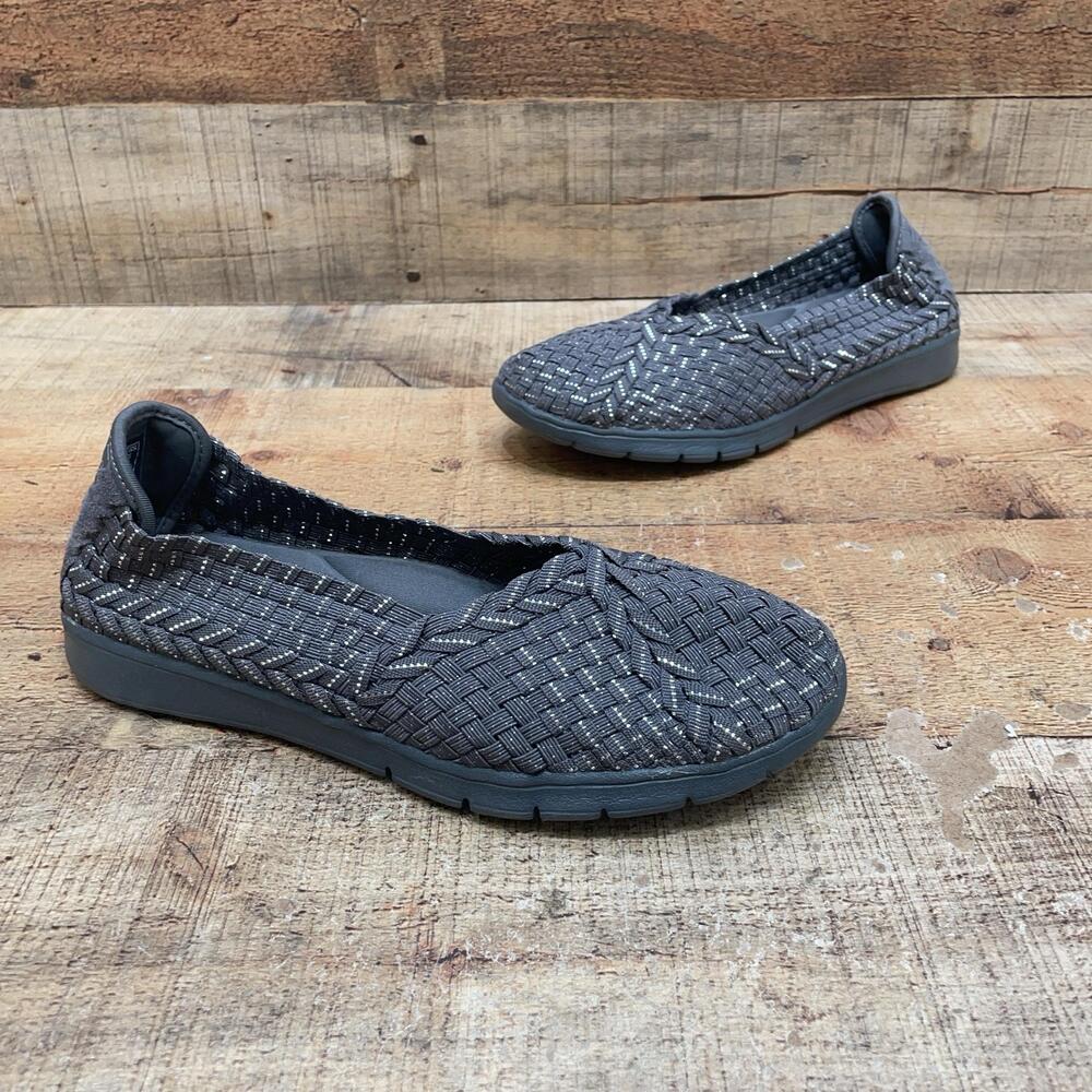 Skechers bobs 33625 Shoes Womens Size 8 38 Gray Woven Slip On Memory Foam Flats